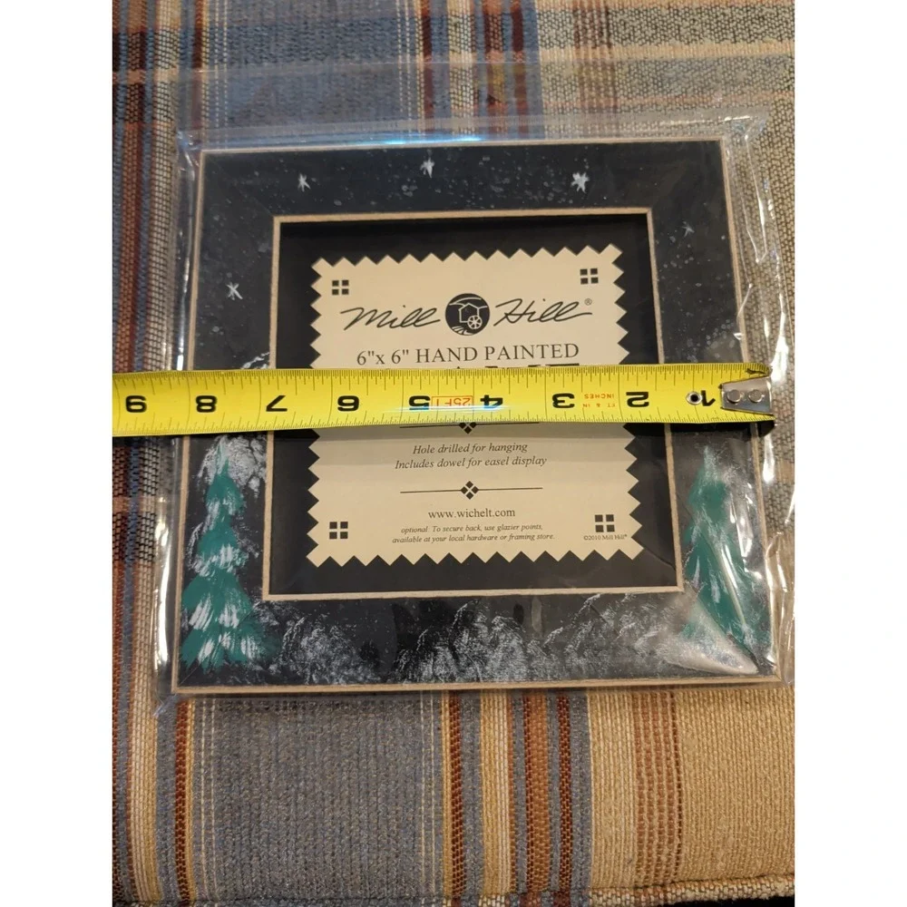 Brand New 2010 Mill Hill Frame 6X6 Wooden Hand-Painted Winter Night Folk Art